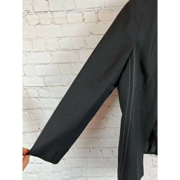 LE SUIT black linen blend lined stitch open front classic jacket cardigan 10 - Picture 6 of 8